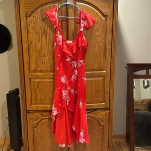 Altar'd State Red Floral High-Low Ruffle Dress